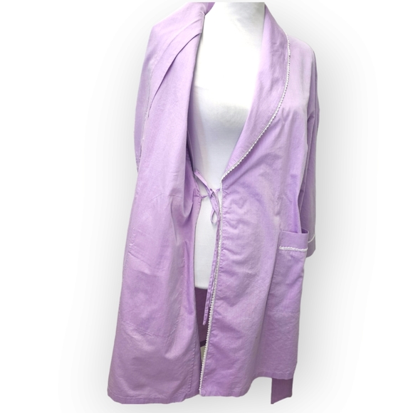 Saks Fifth Avenue Cotton Short Robe Lavender - Picture 5 of 8
